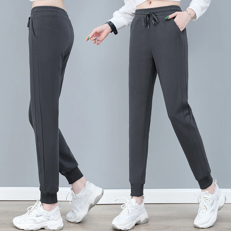 Spring and Autumn Women\'s Solid Colors High Waist Elastic Slim Plus Size Harem Pants Printing Fashion Casual Commuter Trousers