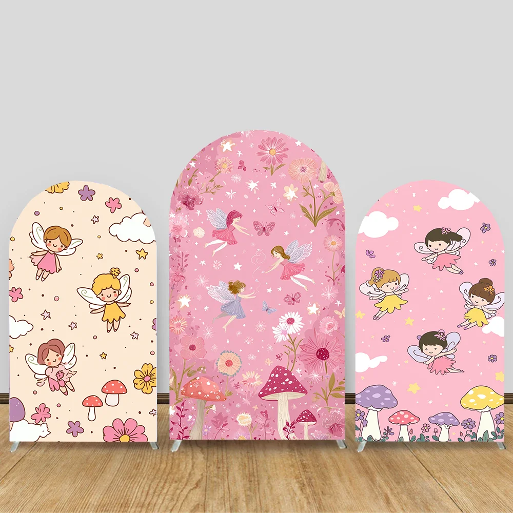 

Girls Birthday Party Decoration Supplies Mushroom Fairy Princess Chiara Arch Cover Backdrops Butterfly Banner Doubleside Prints