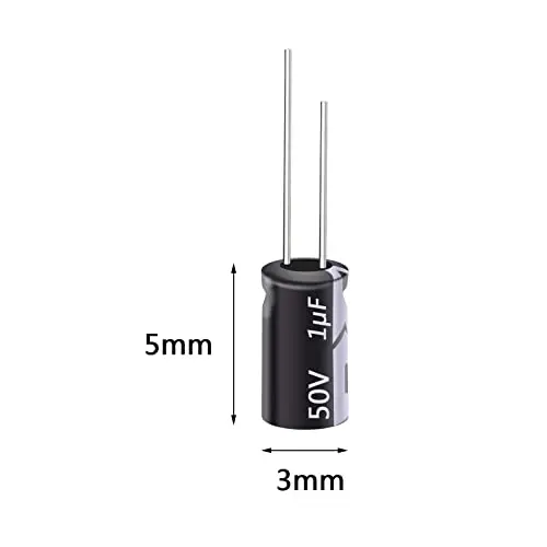 100pcs 50V 1UF Electrolytic Capacitor 3x5mm(0.12x0.2in) with Radial Aluminum Radial Leads