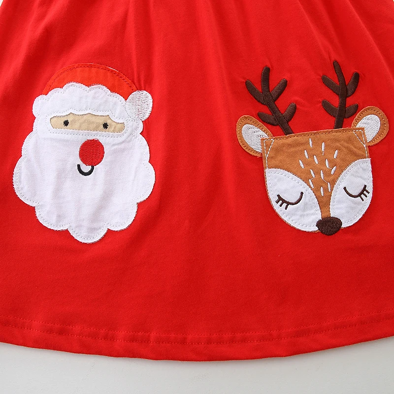 Little maven Kids Clothes Christmas Children\'s Clothing 2024 Autumn Girls Long Sleeves Cartoon Santa Claus Casual Dress Cotton