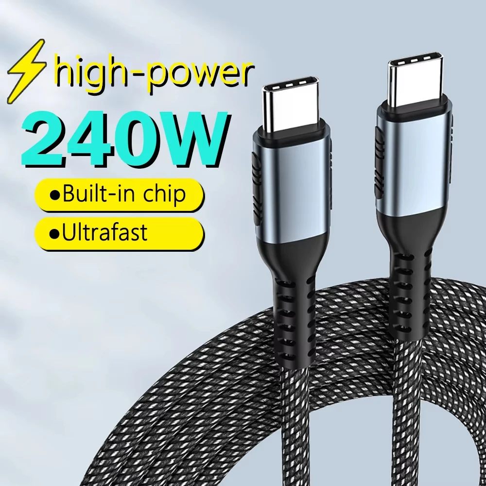 PD240W E-Marker Chip Ultra Fast Charge Cable Type USB C 100W Type C Charger Cable for iPhone 15 16 17 Pro Max Xiaomi MacBook Pro