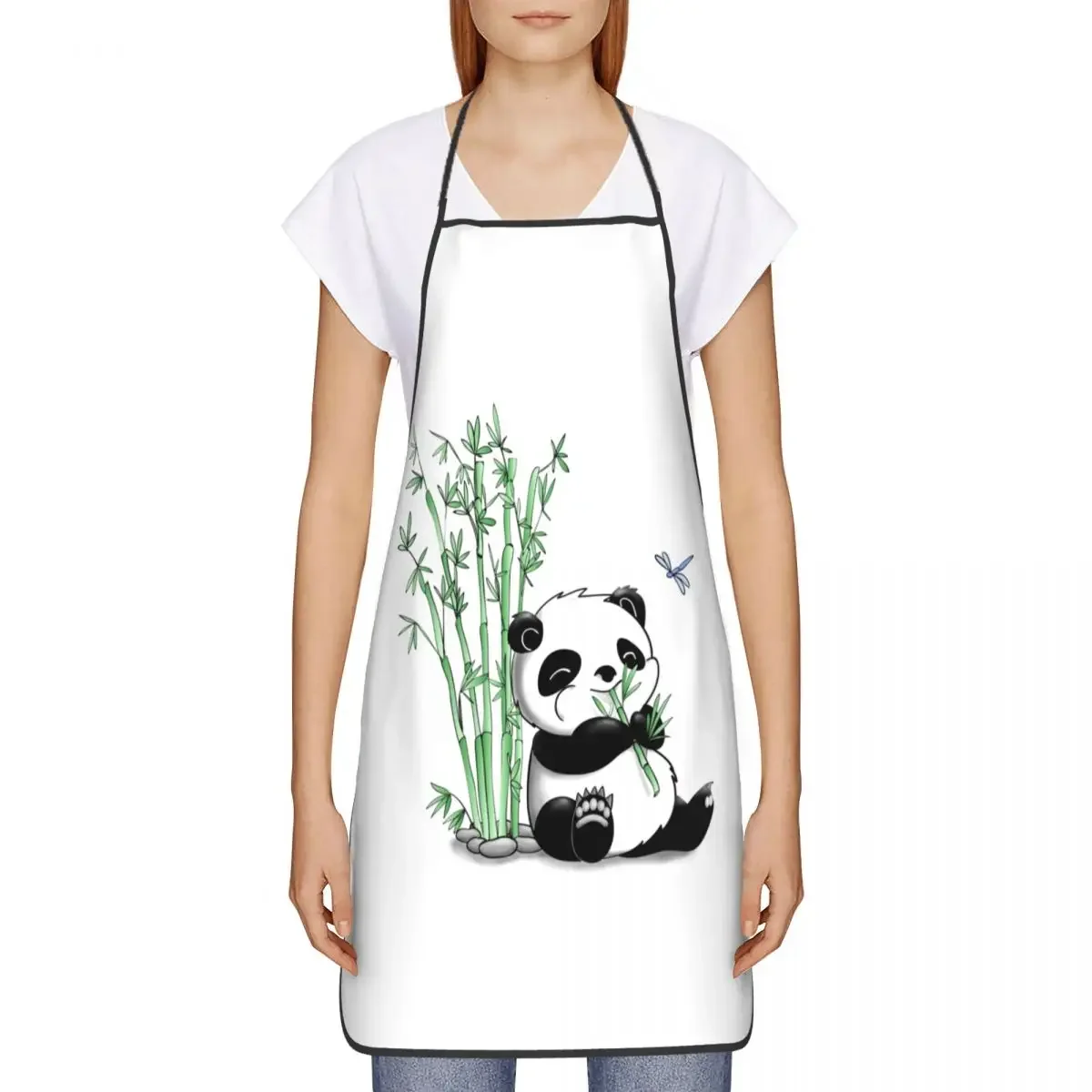 Panda Eating Bamboo Apron Women Men Unisex Bib Animal Cooking Kitchen Tablier Cuisine Chef Baking