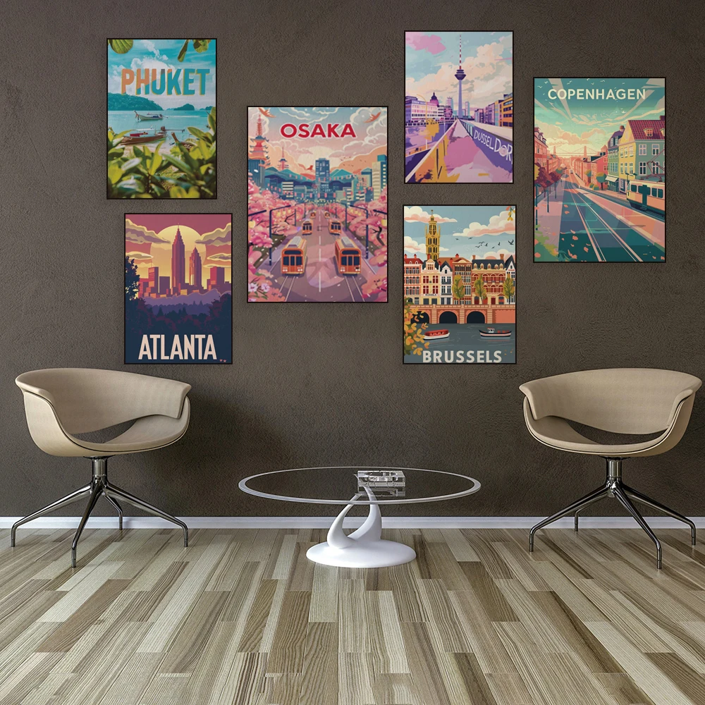 Long Beach, Hialeah, Riga, Orlando, Vienna, St. Louis, Arlington, Dubrovnik, Fort Wayne, Anaheim, Oxford, Moscow travel posters