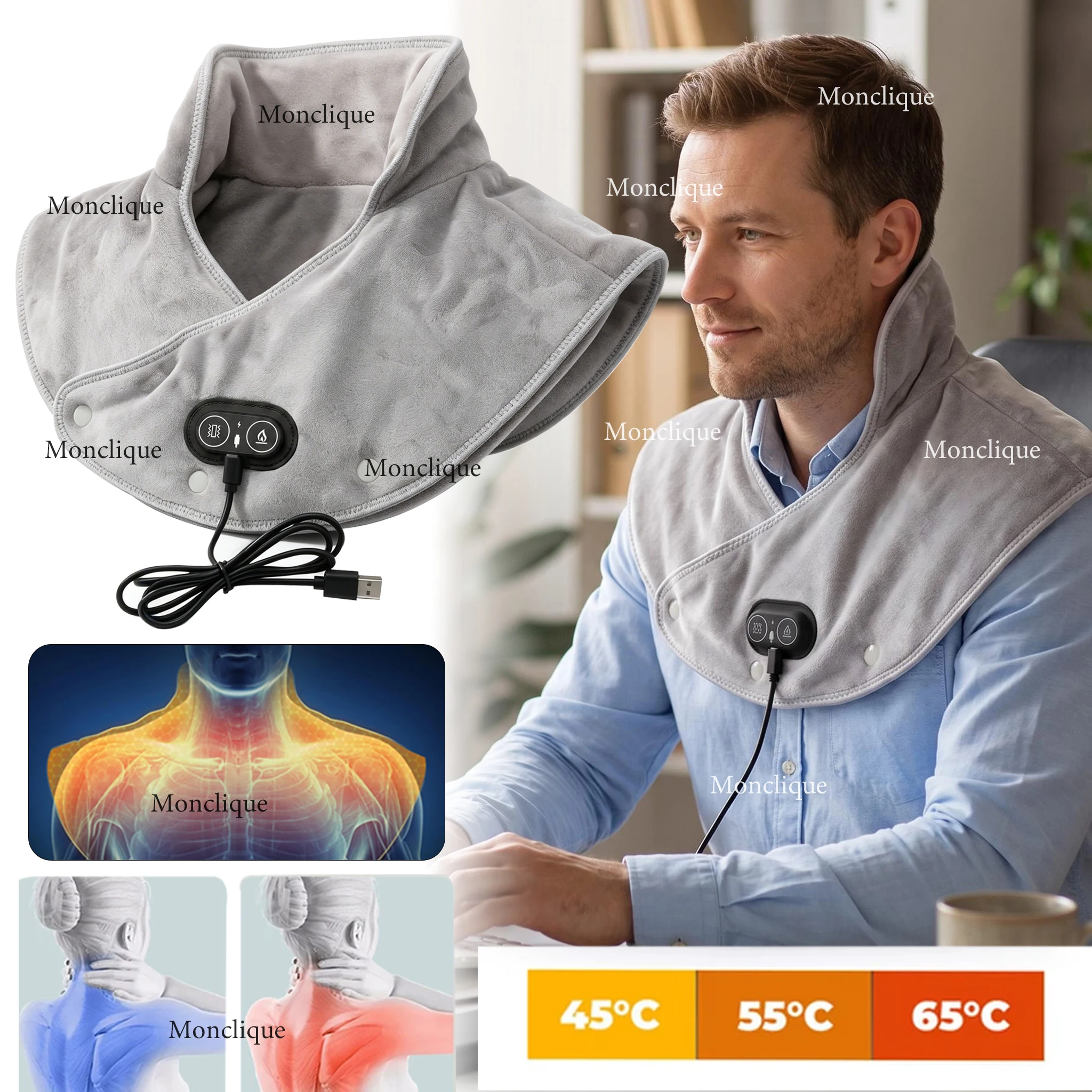 Electric Heating Neck Massager Plush Soft Shoulder Hot Compress Relax Cervical Spine Support Pad Sedentary Office Neck Protector