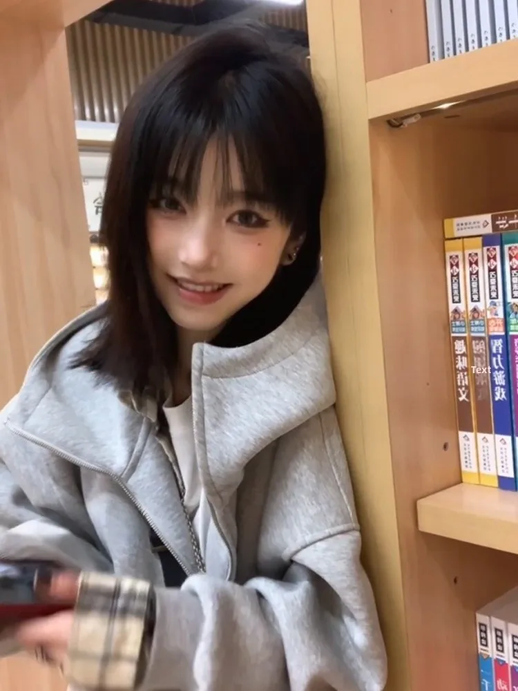 Damski kardigan z wysokim kołnierzem i kapturem, ocieplany, sweter, kurtka, styl uliczny, modny design, jesień-zima, marka Faion