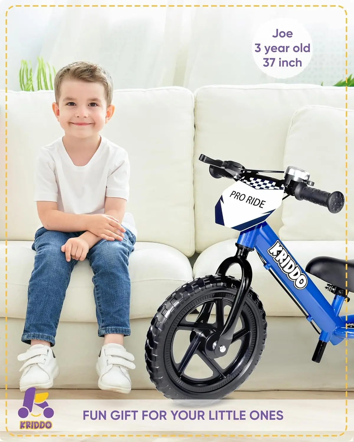 Bicicleta de equilibrio profesional para niños pequeños de 2 años con freno de mano y soporte, bicicleta de empuje de 12 pulgadas, bicicleta de regalo para niños y niñas de 2 a 5 años, azul