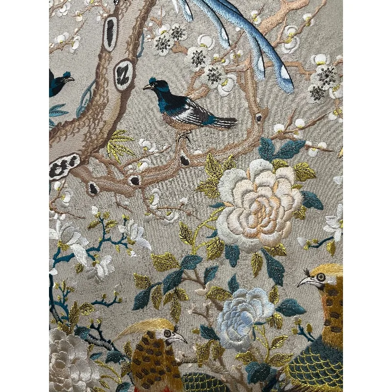 Paintings and Wall Arts Luxury Textured Embroidery Hundred Birds Phoenix Floral Tree Embroidered Design Wall Decoration