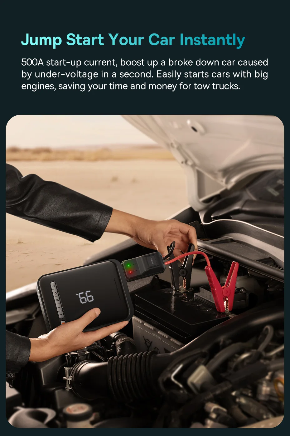 Baseus 1000A Auto-Starthilfe Powerbank 2-in-1 mit Luftpumpe, tragbarer Auto-Batterie-Booster für Notstartgeräte im Auto – Detail 5