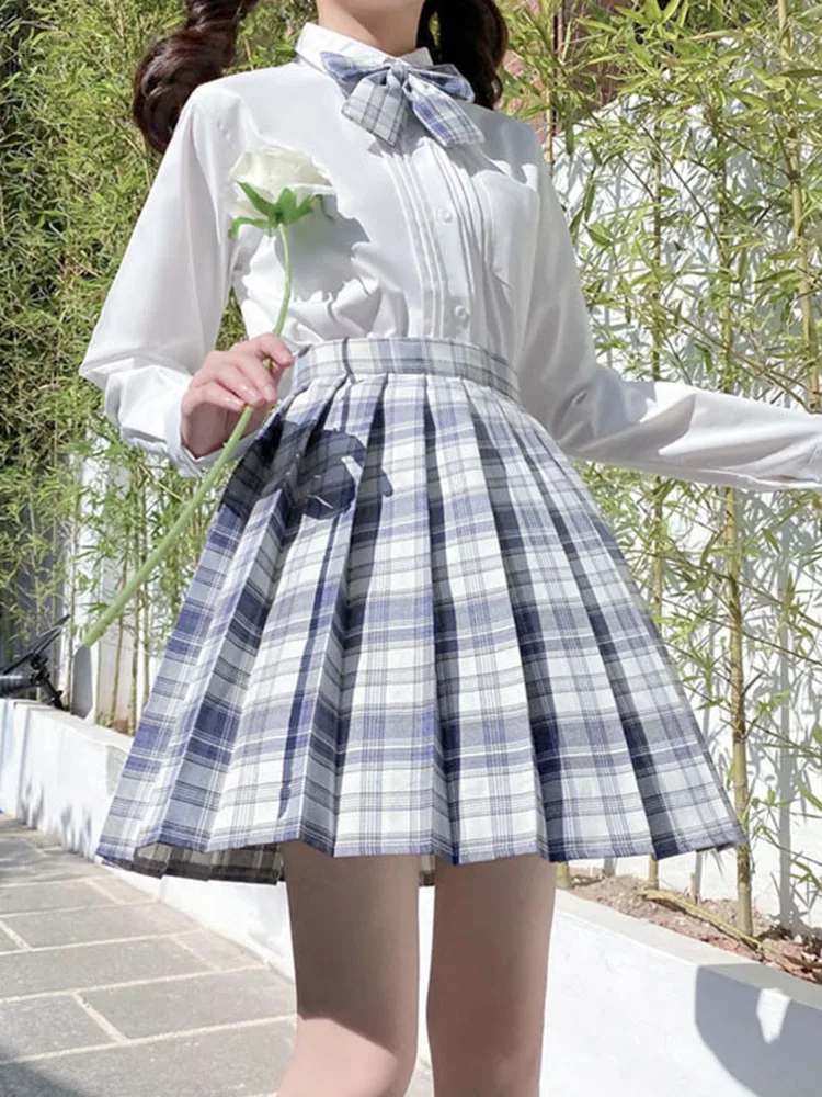 MEXZT JK Plaid Pleated Skirt Women Japanese Kawaii Bow Mini Skirts Summer Y2K Harajuku Preppy Dance A Line Skirt School Uniforms