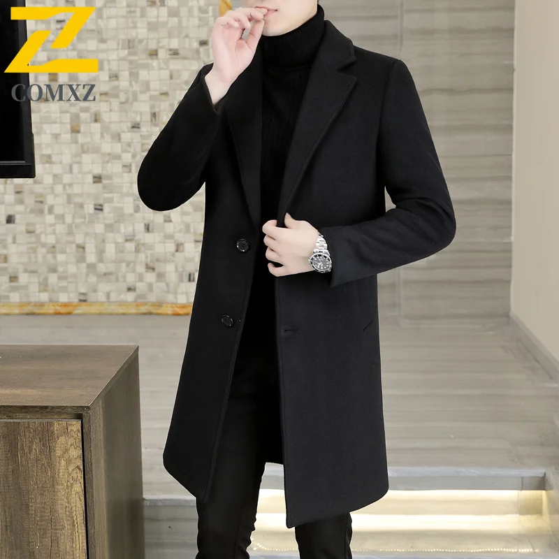 

COMXZ зимние длинные куртки 2021, мужские уличные британские толстые кашемировые пальто, мужские деловые шерстяные плащи для отдыха и отдыха