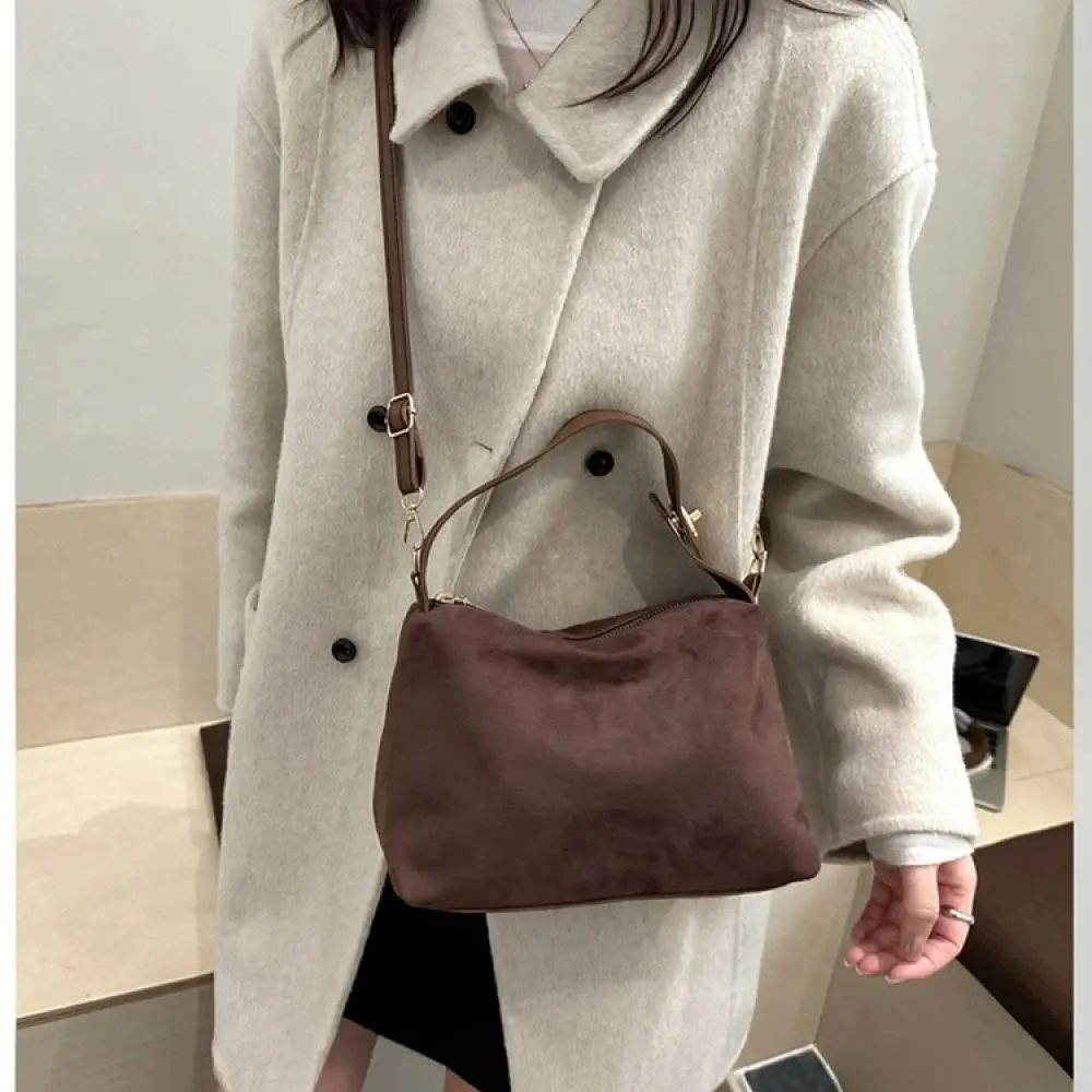 Matte Suede Handbag Women Shoulder Bag Retro Winter Trendy Underarm Purse Minimalist Crossbody Bag Daily Simple Tote Bag