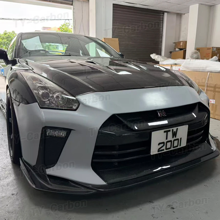 GTR35 أعلى نمط ريال ألياف الكربون الجبهة هود لنيسان GTR35 R35 GTR محرك بونيه غطاء محرك السيارة تنفيس الهواء قطع غيار السيارات Bodykit 2008 +
