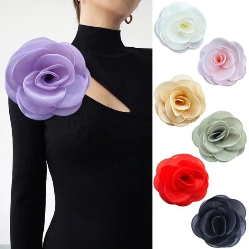 New French High-end Fabric Three-dimensional Chest Flower Hair Clip Light Luxury Clothing Fashionable And Versatile Rose Brooch