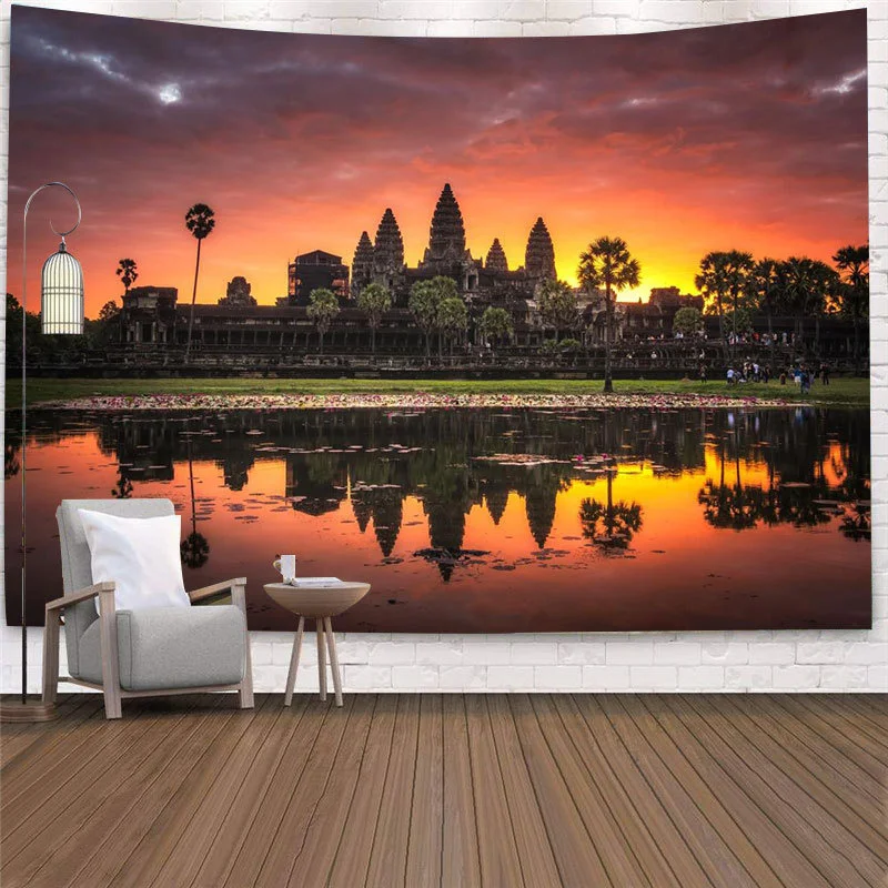 Angkor Wat Temple Tapestry Wall Printing  Polyester Room  Background Cloth Home Living  Decorative 