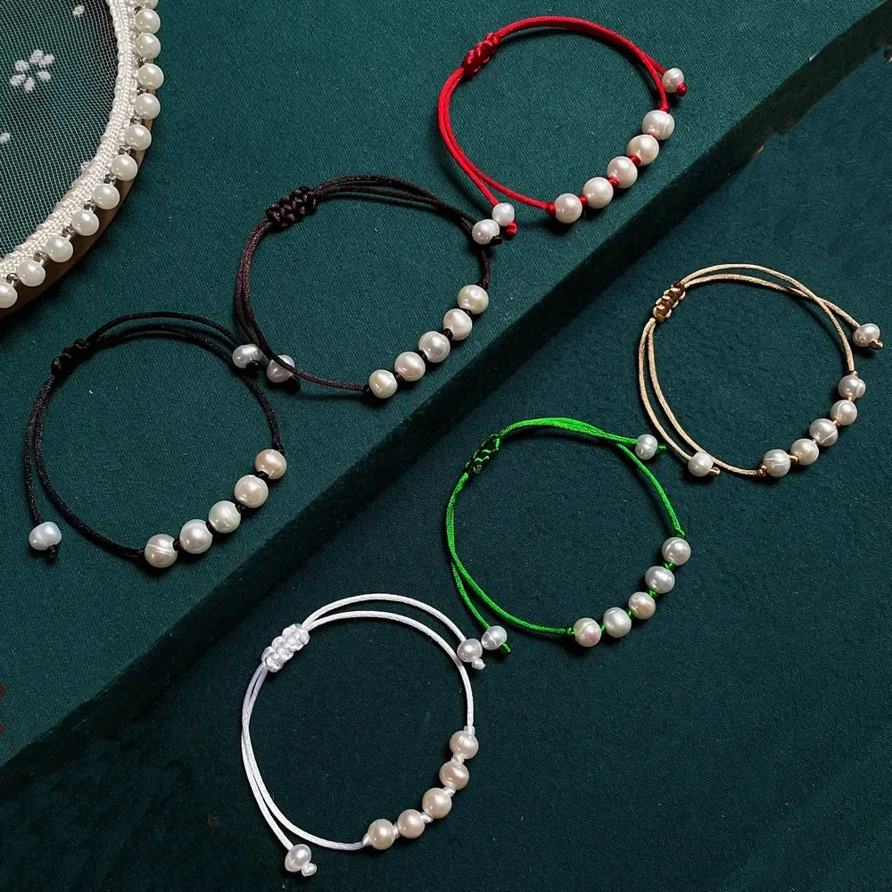 Irregular Baroque Pearl Bracelets for Women Black Red Rope Chain White Potato Natural Freshwater Pearl Friendship Bracelets Boho