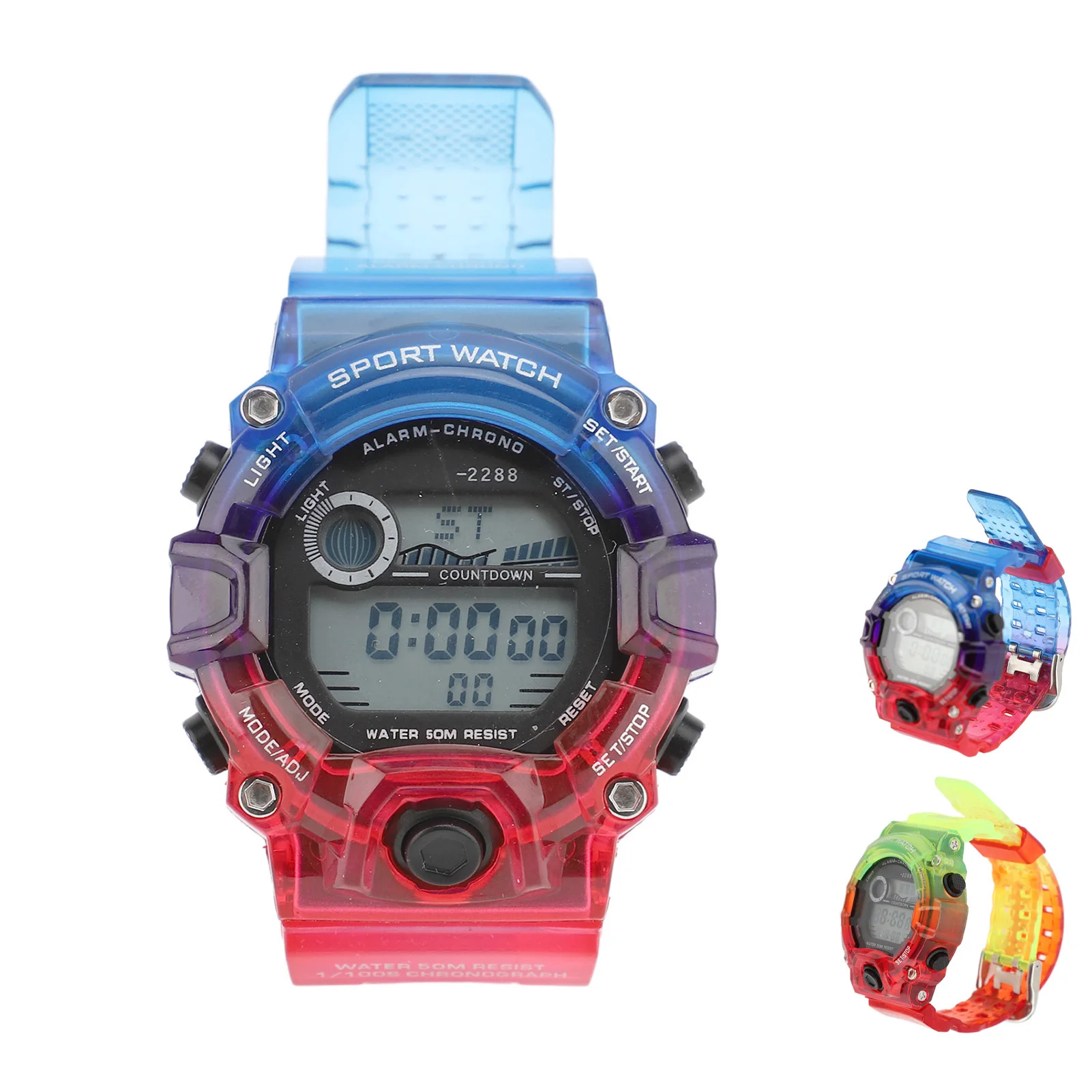 Digital Watch Luminous Round Water Proof Multifunction Countdown Electronic Watch Dual Time Chronograph Watch for Youth