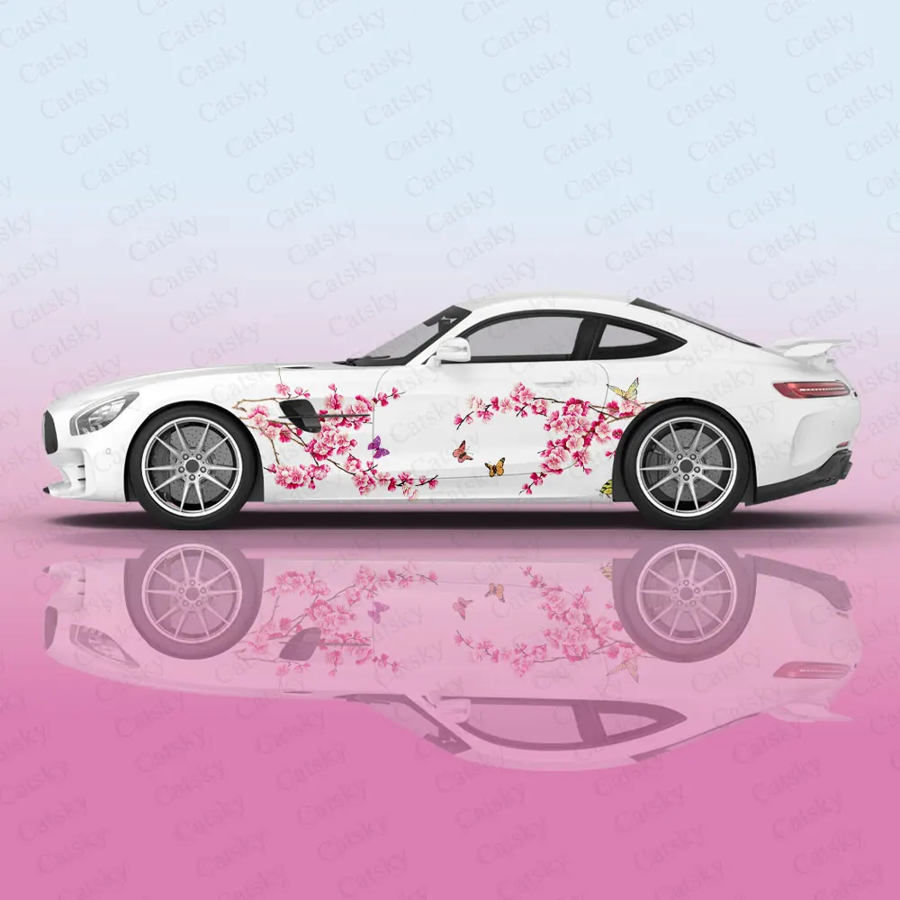 

Pink Flowers and Flying Butterflies Car Body Stickers Itasha Vinyl Car Side Decal Sticker Car Body Sticker Car Decor Stickers