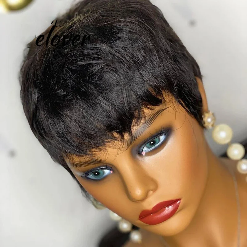 Pixie Natural Short Hair Glueless Machine Made Black Cut Wig
