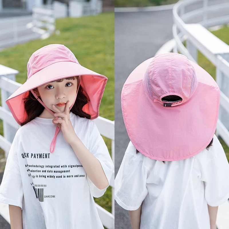 

Children Summer Sun Visor Hat Unisex Outdoor Play Sun Protection Cap Boy Solid Breathable Quick Drying Shawl Sunscreen Girls Hat