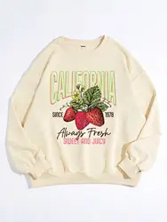 Winter Womans Sweatshirts California Strawberries Printing Pullover Comfortable Crewneck Soft Hoodie Kawaii Women's Clothing