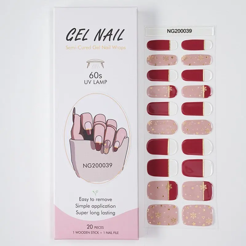 Semi-Cured Gel Nail Stickers Simple Gradient Color Adhesive Waterproof Long Lasting Gel Nail Sticker UV Lamp Need Cured Manicure