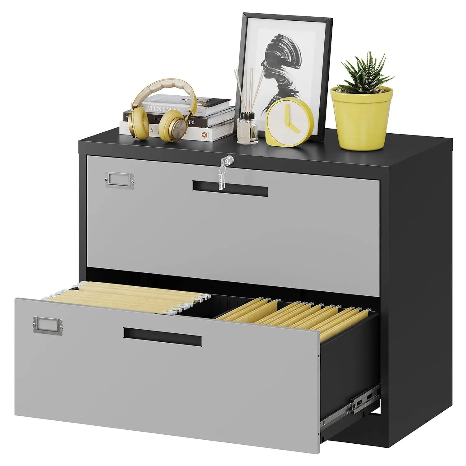 2 Drawer Lateral File Cabinet With Lock, Metal Storage For Home Office Files Letter/Legal/F4/A4, Customized