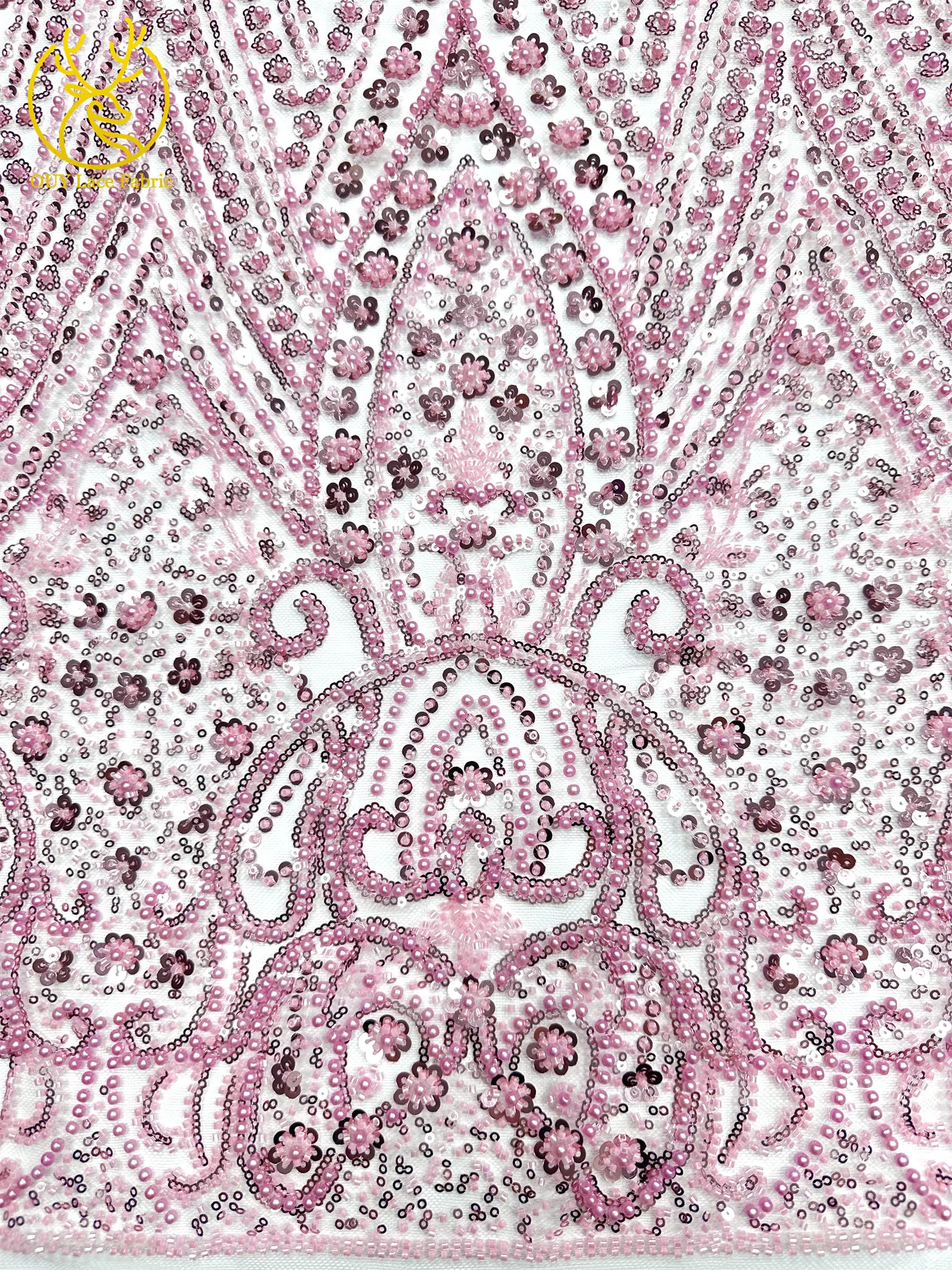 Rosa Eleganter Afrikanischer Bräutigam Perlenbesetzter Spitzenstoff 2026 Hochwertiger Französischer Tüll Pailletten-Spitzenstoff Nigerianisches Hochzeitskleid Spitze – Detail 7