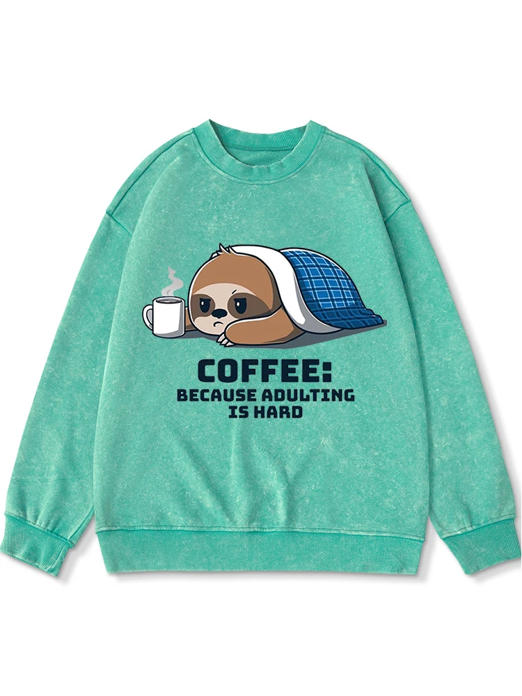 

Sloth Hiding In Quilt And Coffee Print Hoody Female Fashion Crew Neck Sweatshirt Vintage Oversize Loose Comfortable Sportswears