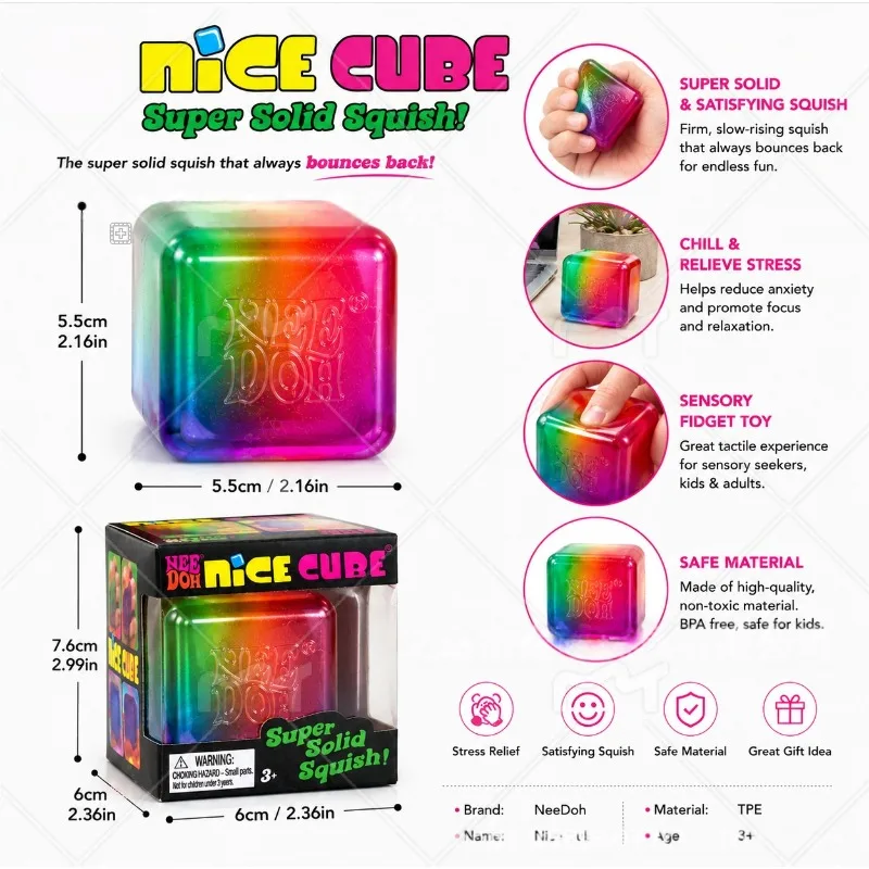 New Needoh Colorful Cube Squeezy Fun Maltose Material Stress Relief Slow Rebound Toy Stress Reliever Toys