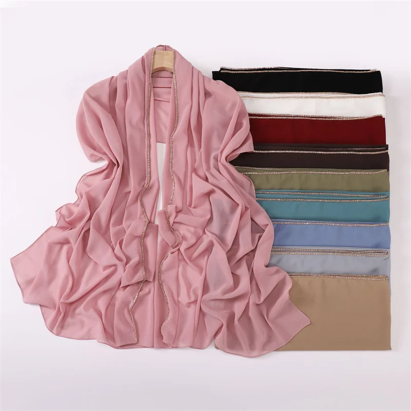 

Металлическая бронзовая ювелирная цепочка, пузырьковый шифон, хиджаб, шали, высокое качество, блестящая накидка, пляжная буфанда, Рамадан, исламский мусульманский Sjaal