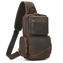 Newsbirds Genuine Leather Chest Bag Crazy Horse Leather Vintage Chest Pack Single Shoulder Crossbody Backpack For Men Male Bag