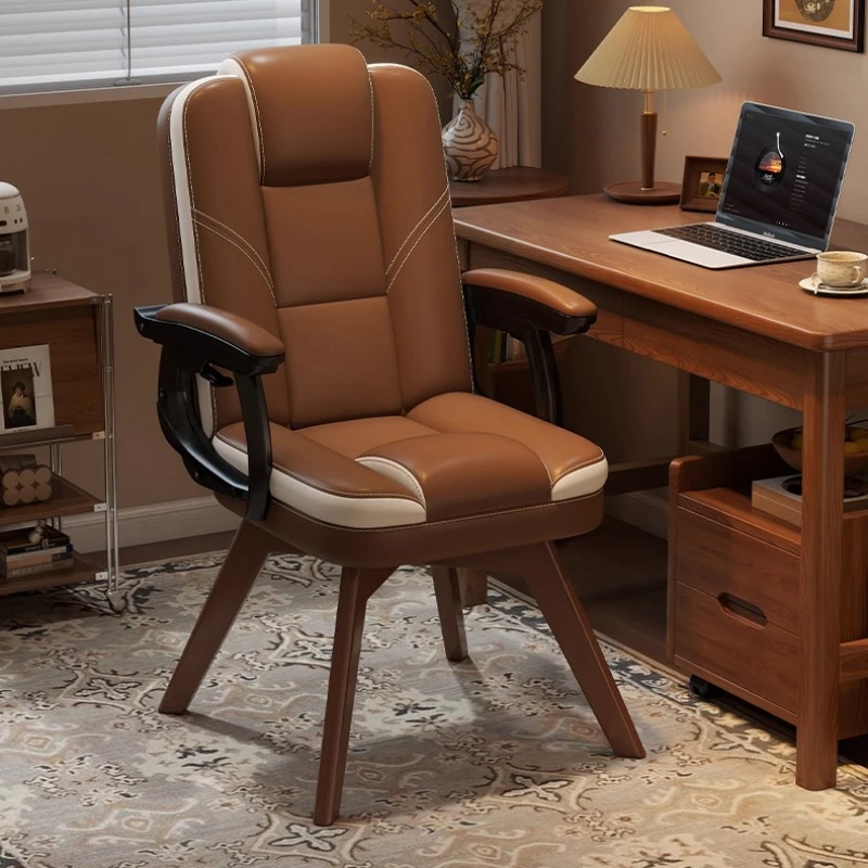 Simple Rotatable Computer Chair Solid Wood Home Study Office Desk Chair Comfortable Sitting Backrest Bedroom Study Makeup Chairs