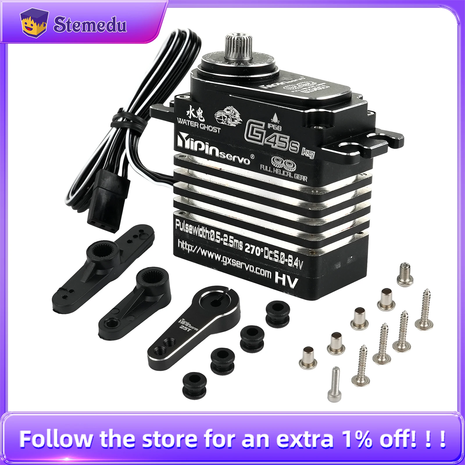 45KG Digital Servo RC Waterproof Full Metal IP68 Coreless Motor 180/270/360 Degree Model Car Industrial Grade Robotic 25T Servos