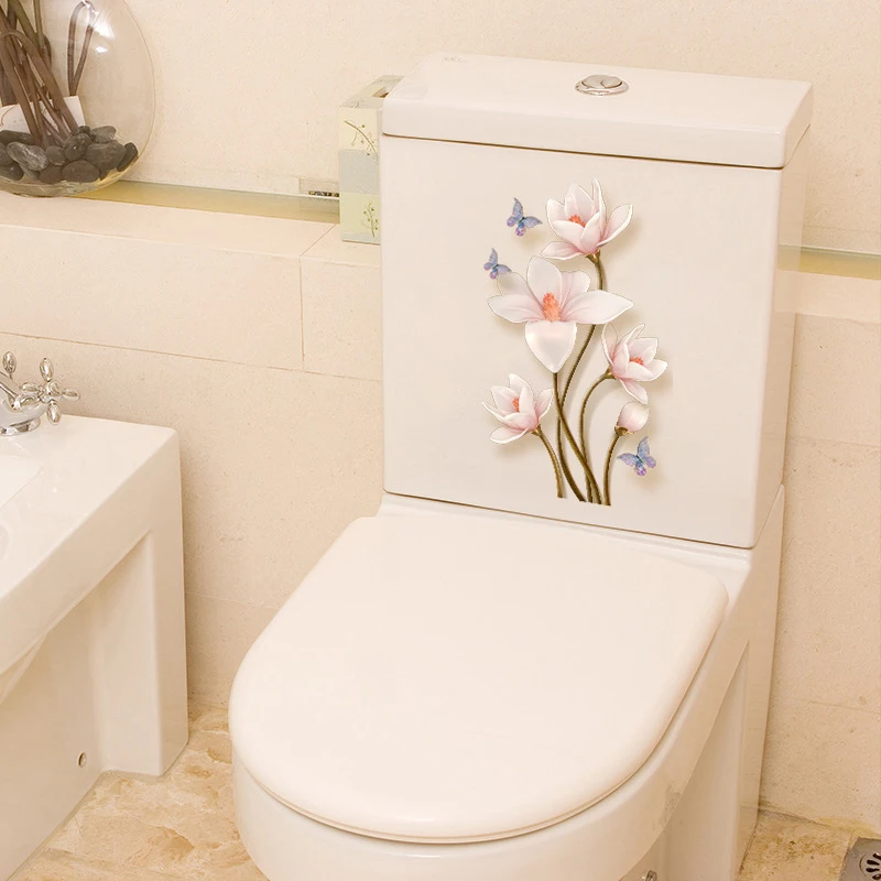 Flower Toilet Stickers Bathroom Seat Cover Sticker Self-adhesive Removable Waterproof PVC Sticker Refrigerator Posters