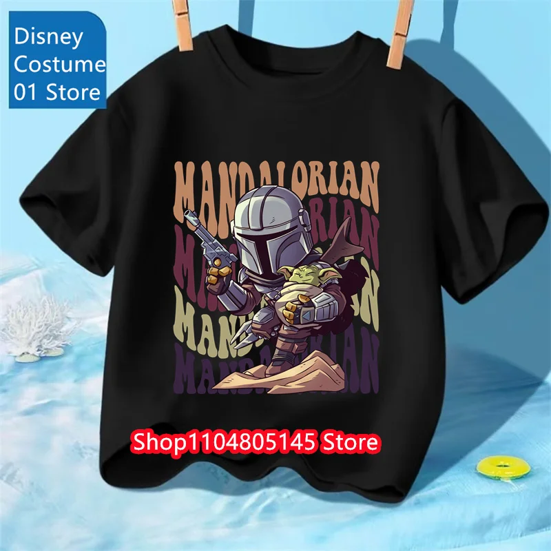 

2025 Stars Wars Kawaii Print Cotton T Shirt for Kids Boy Short Disney Anime Tops Pride Tshirt Y2k One Piece Girls Clothes