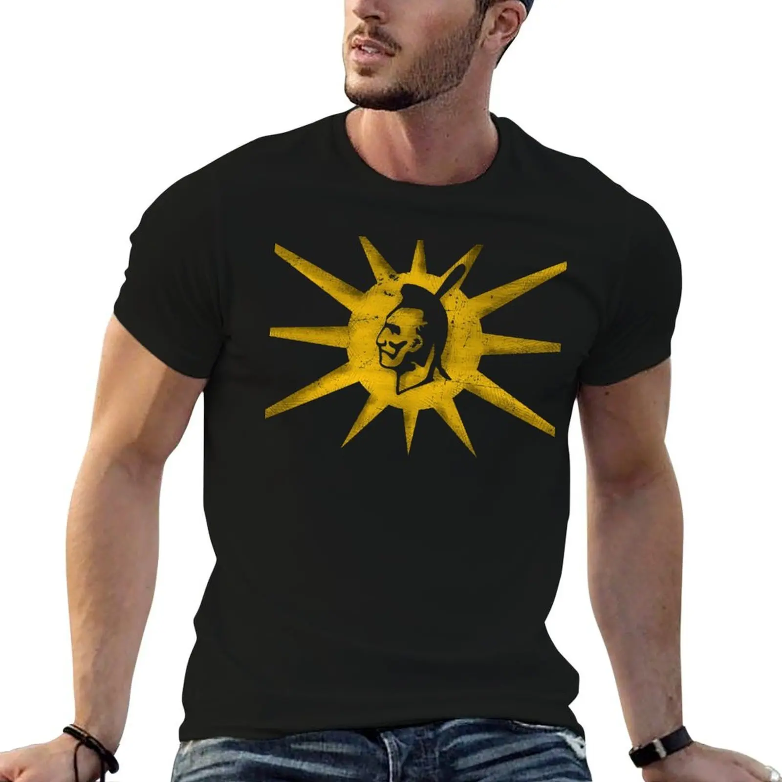 

Mohawk Warrior grunge Flag Iroquois Canada and USA yellow golden and black eroded background HD High Quality T-Shirt