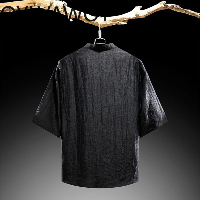 QYLVAWOY Luxury 100% Real Mulberry Silk Shirt for Man High Quality Short Sleeve Shirts Wateref Gauze Black Top Men's Clothing