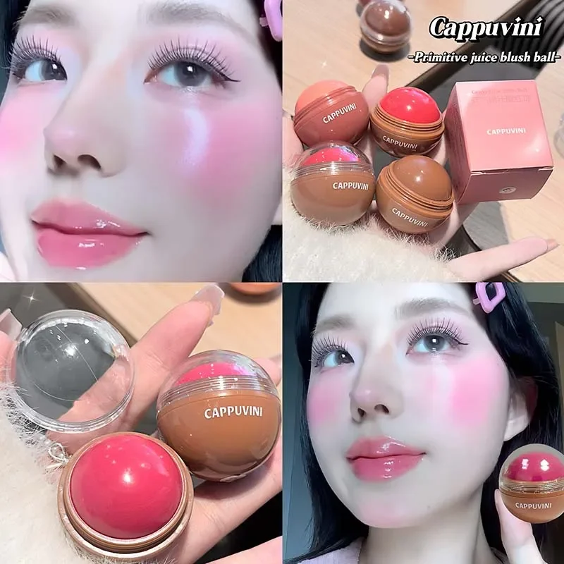 Colorete en Bola Cappuvini Juice Blush, Colorete Ligero e Iluminador, Fácil de Aplicar, Multiusos, Apto para Labios y Mejillas