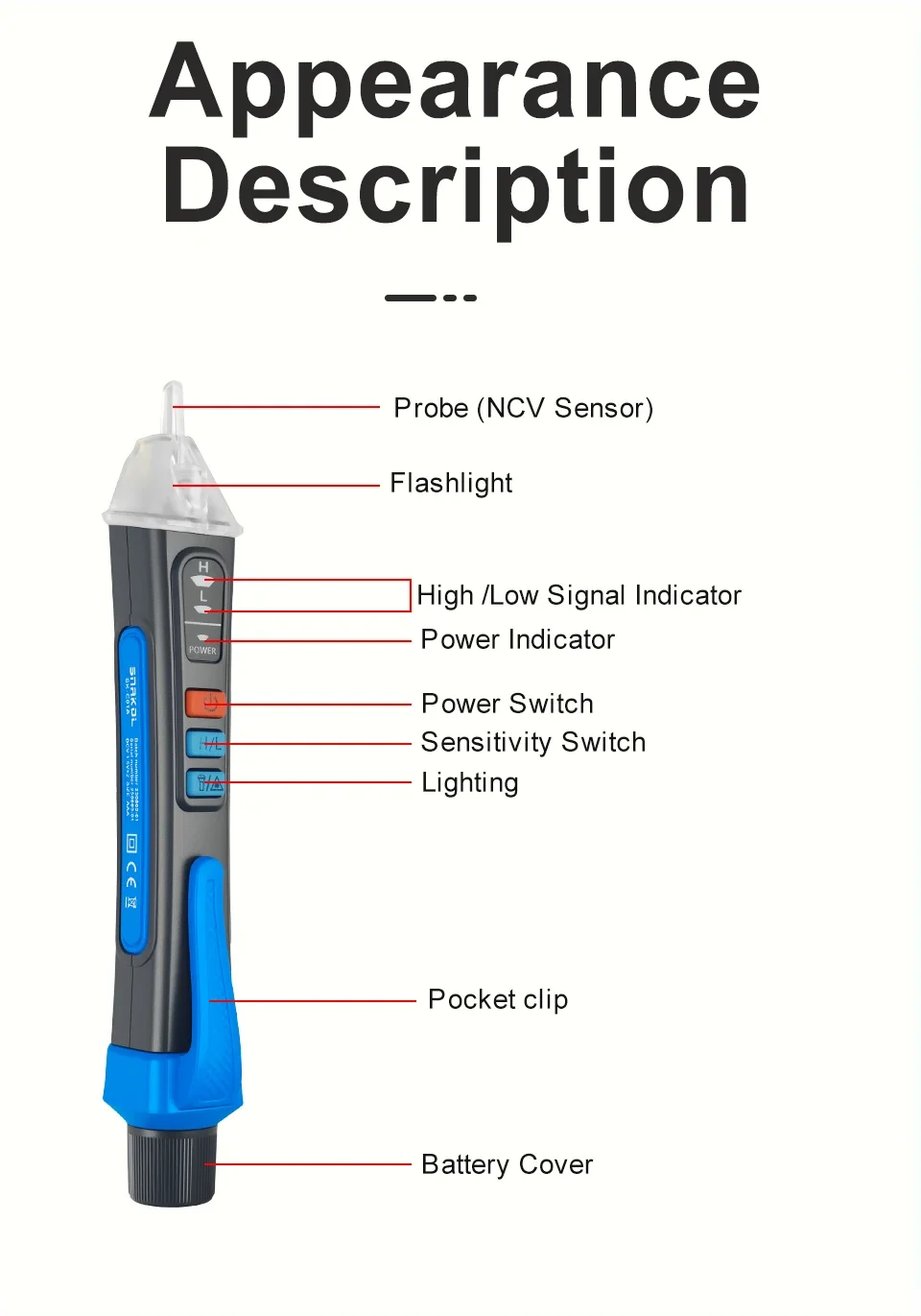 SNAKOL SK-C01A Berührungsloser AC-Spannungsprüfer mit Einstellbarer Empfindlichkeit, Leiter- und Neutralleiter-Fehlerpunktfinder, Elektrischer Teststift – Detail 15