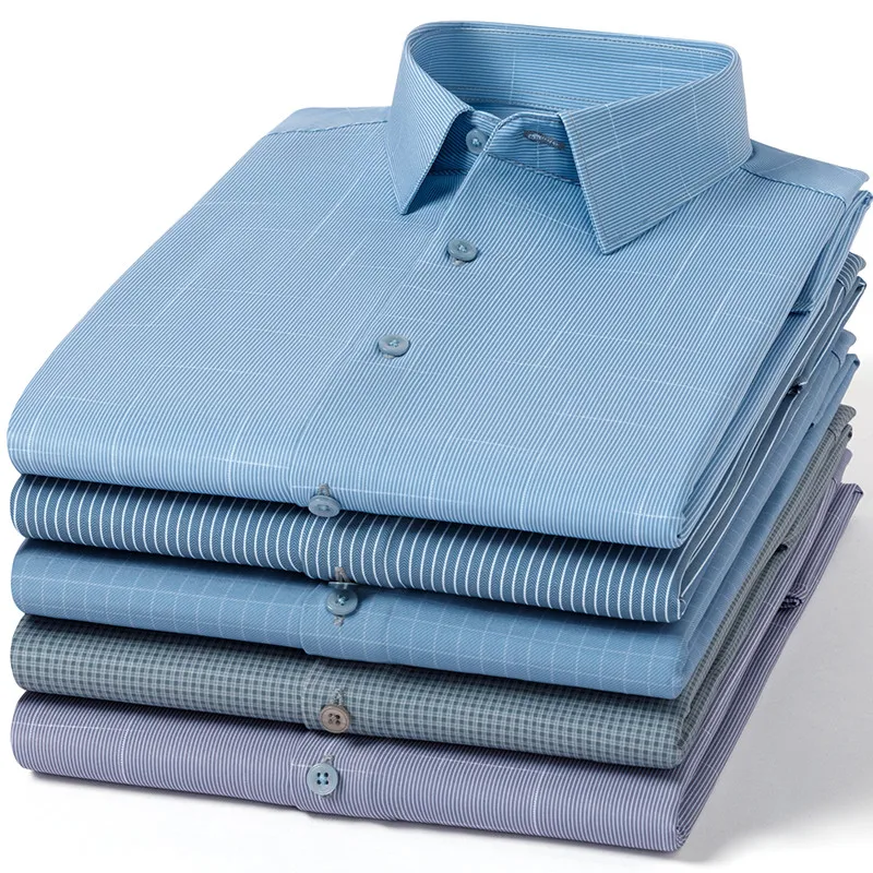 Neue Anti-Falten Herren Plaid Streifen Shirts Herbst Frühling Langarm Dünne Nicht bügeln Glatte Business Täglichen Sozialen Mann kleidung