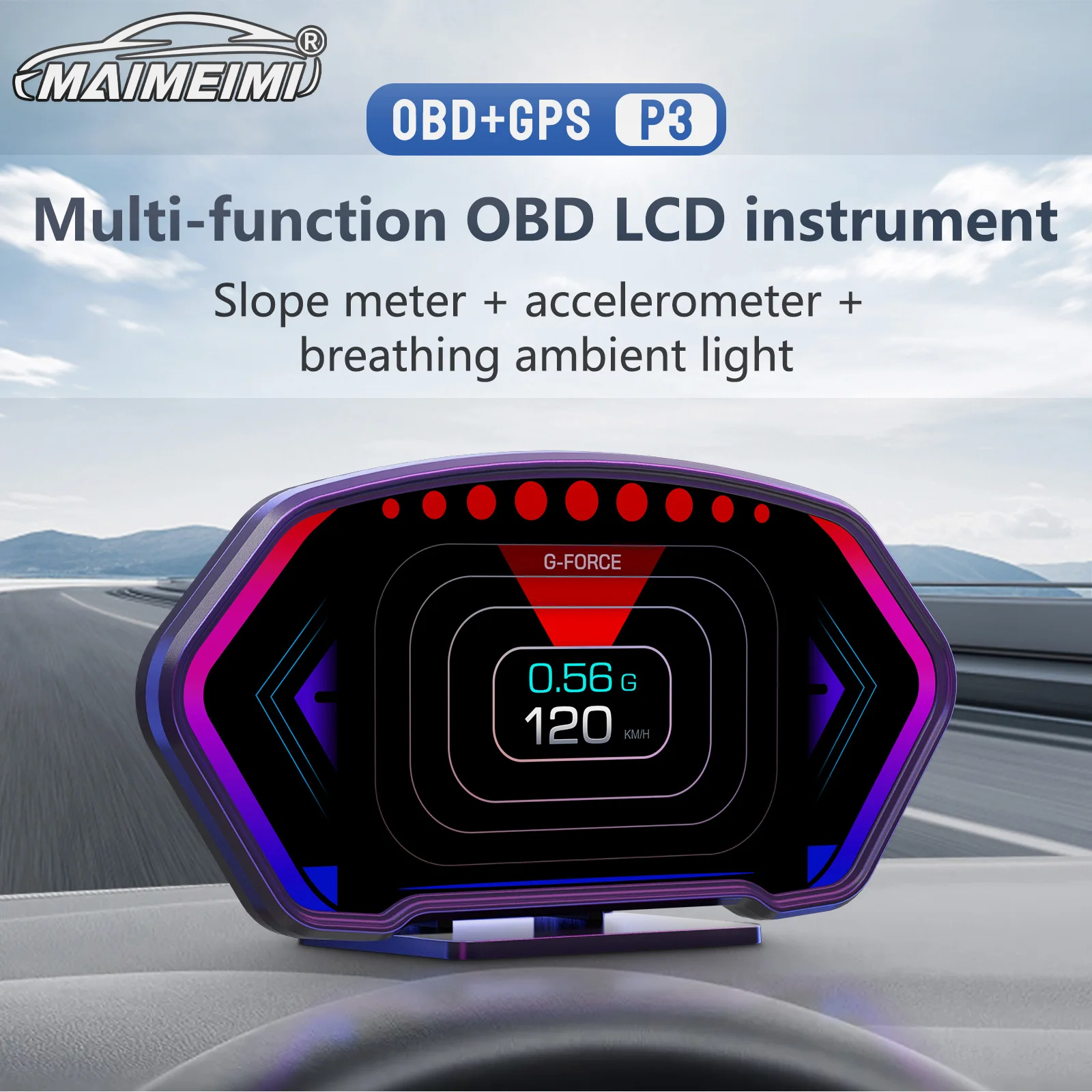 P3 Car OBD GPS Head Up Display Vehicle Speed HUD Voltage Water Temp Slope Meter Fuel Consumption Gauge Accessories With Alarm