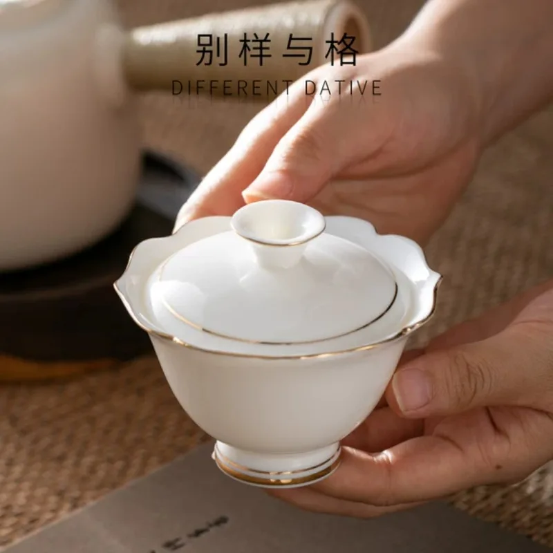 

Gaiwan Chawan Tea Cup Puer Bowl Set Soup Tureen Chinese Kung Fu Mugs Porcelain Ceramic Tableware Ceremony Embryo White Akadama