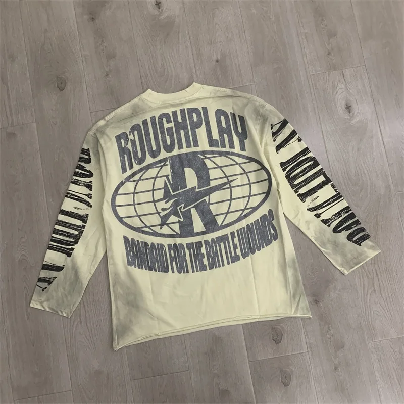 Washed Rough Long Sleeve T-Shirts Oversized American Vintage Men Women Hot Drill Letters Pullovers