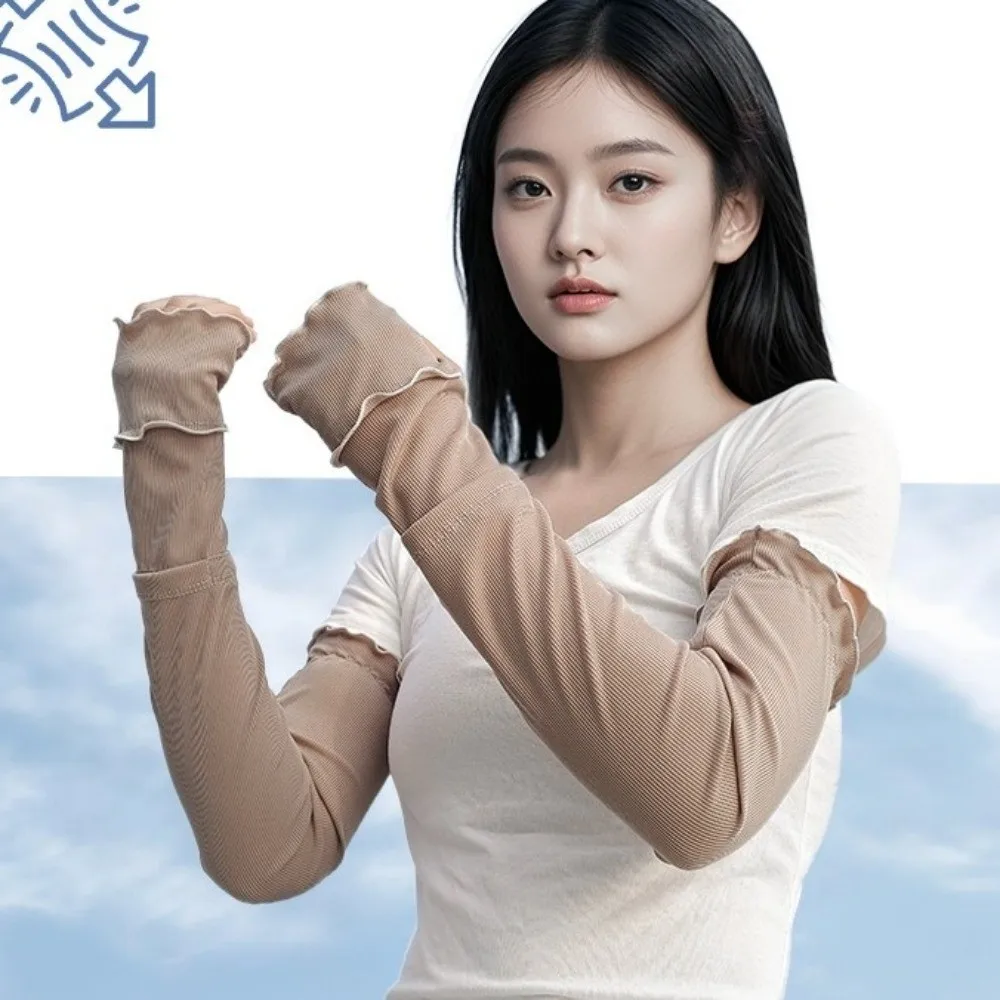 

Simple Ruffles Ice Silk Arm Sleeves Solid Color Flared Sunscreen Arm Sleeves Cooling Large Cycling Arm Cover Running
