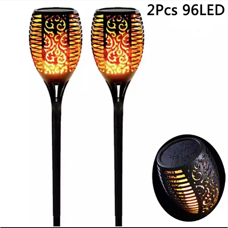 1/2/4Pack 96LED Zonne-verlichting Vlam Flikkerende Zaklamp Outdoor Waterdichte Tuin Decoratie Gazon Pad Yard patio Vloer Nachtlampje