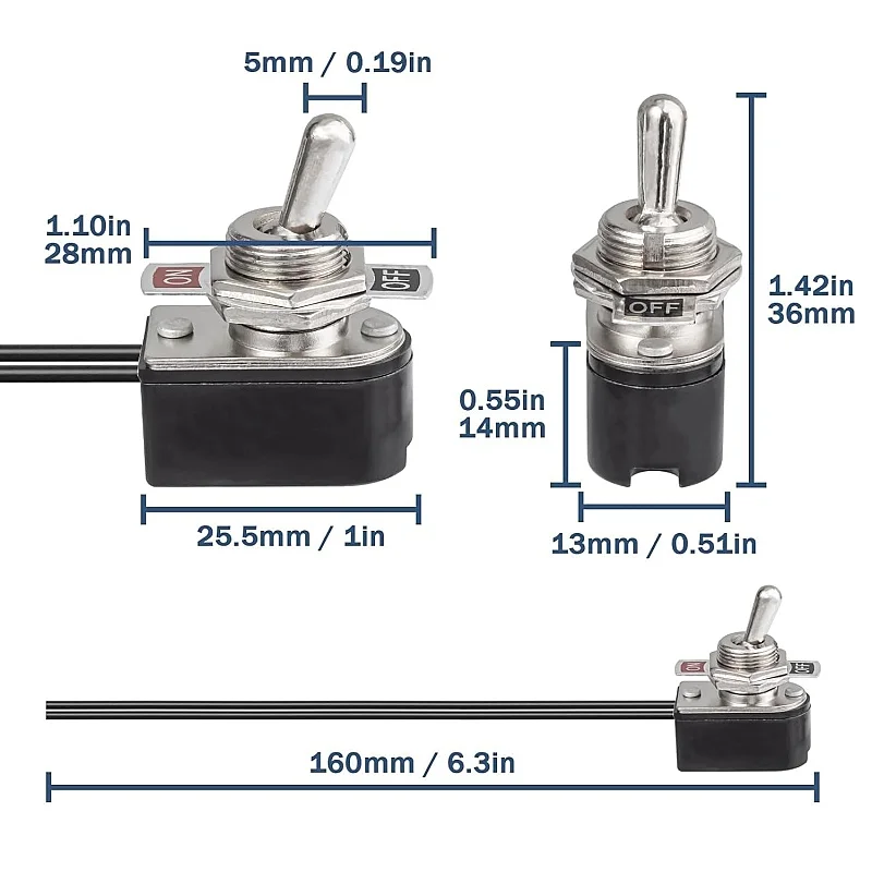 2PCS Toggle Switch 6A 125VAC 3A 250VAC 2-Pin Mini Toggle Switch Waterproof 2Position On Off 10A 12V DC with Cable Waterproof Cap