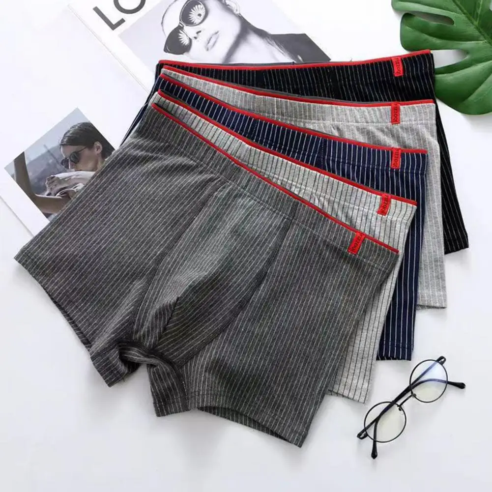 Men Panties Striped U Convex Mid Rise Stretch Close Tit Sexy Moisture Absorption Underpants Underwear Shorts Men Clothes