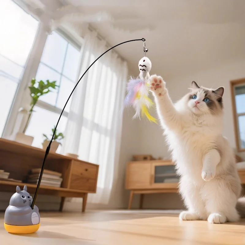 Lustiges Katzenspielzeug Stahldraht-Langstab mit Rotierender Feder Interaktives Angelruten-Spielzeug für Kätzchen zur Selbstbeschäftigung und Stressabbau