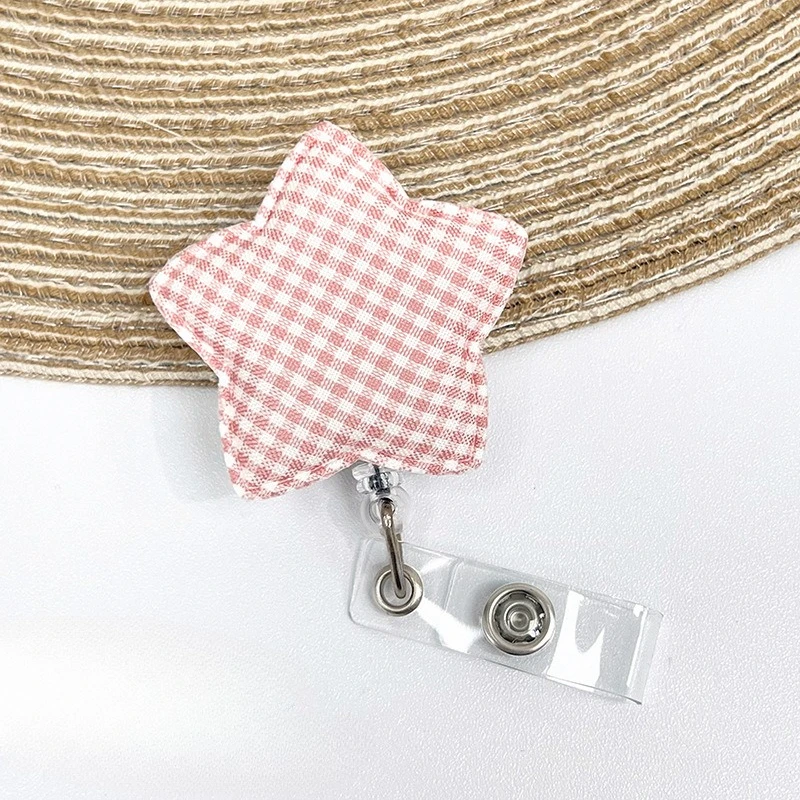 Plaid Star Badge Reel for Students Nurses Retractable Worker Women ID Holder School Lanyard Clip  Medical Work Card Pull Clips