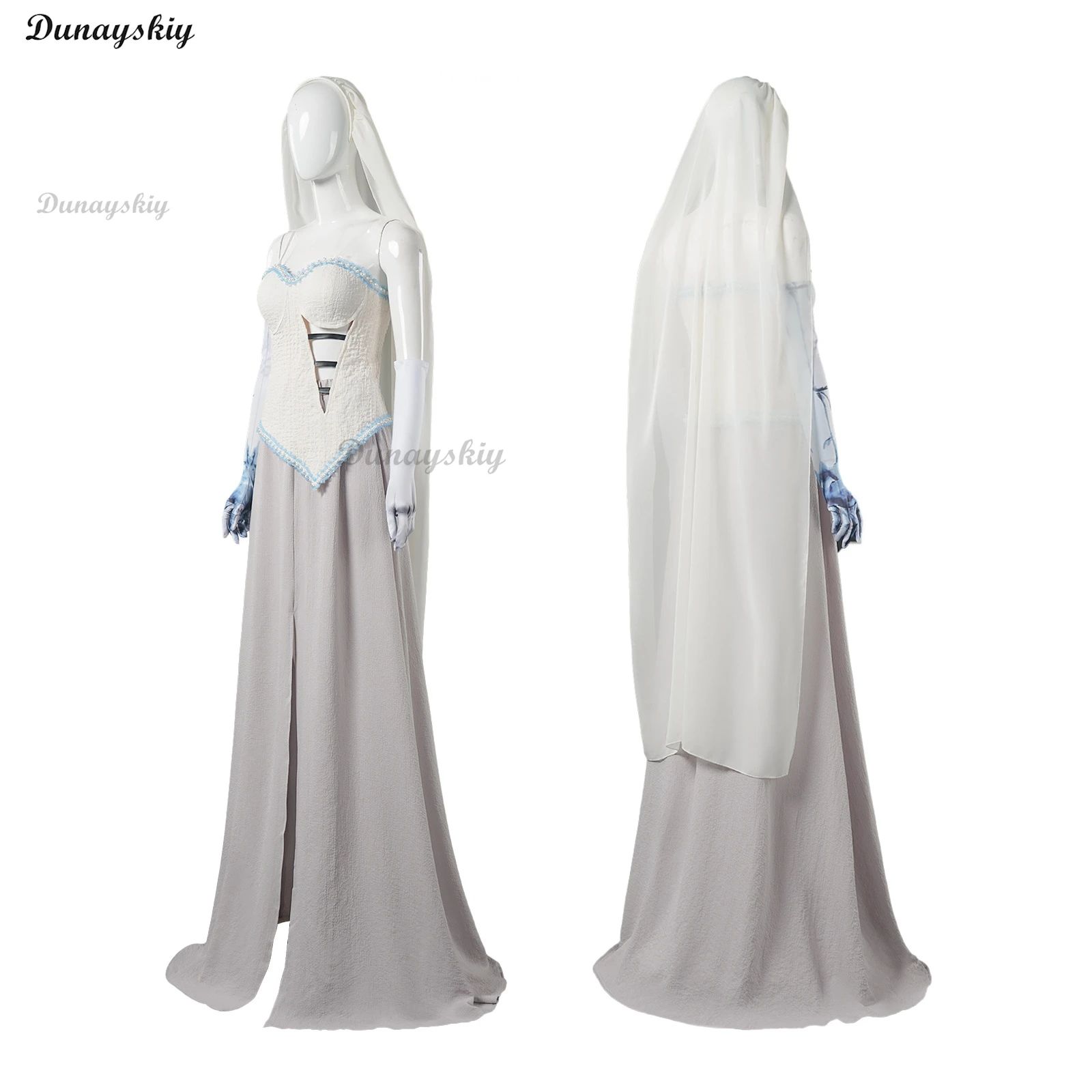 Corpse Masquerade Bride Emily Cosplay Costume Wig Zombie Ghost Halloween Party Dress Customized Scary Gothic Poor Wedding Dress